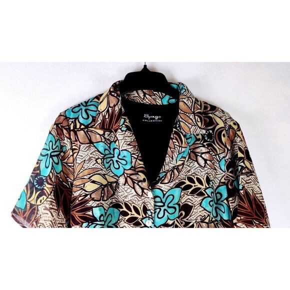 Skirt Set Floral Blue Brown Midi Short Sleeve 18W Spago Collection Career - Picture 7 of 12